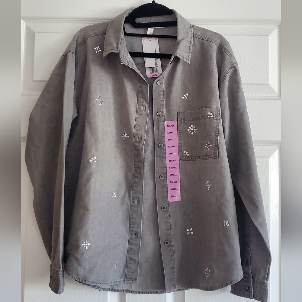 Seven7 Womens Denim Button Up With Jewels Size S